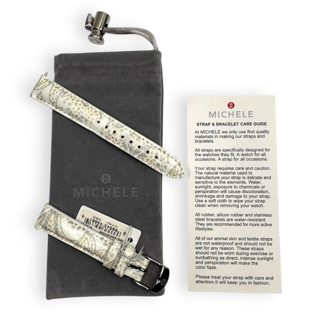 Michele 16mm Ivory Paisley Watch Strap Gold Silver NWT - Picture 6 of 6